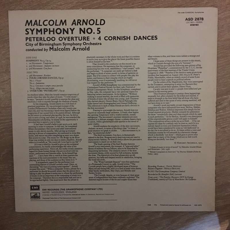 Malcolm Arnold With City Of Birmingham Symphony Orchestra  Symphony No. 5; Peterloo Overtur...