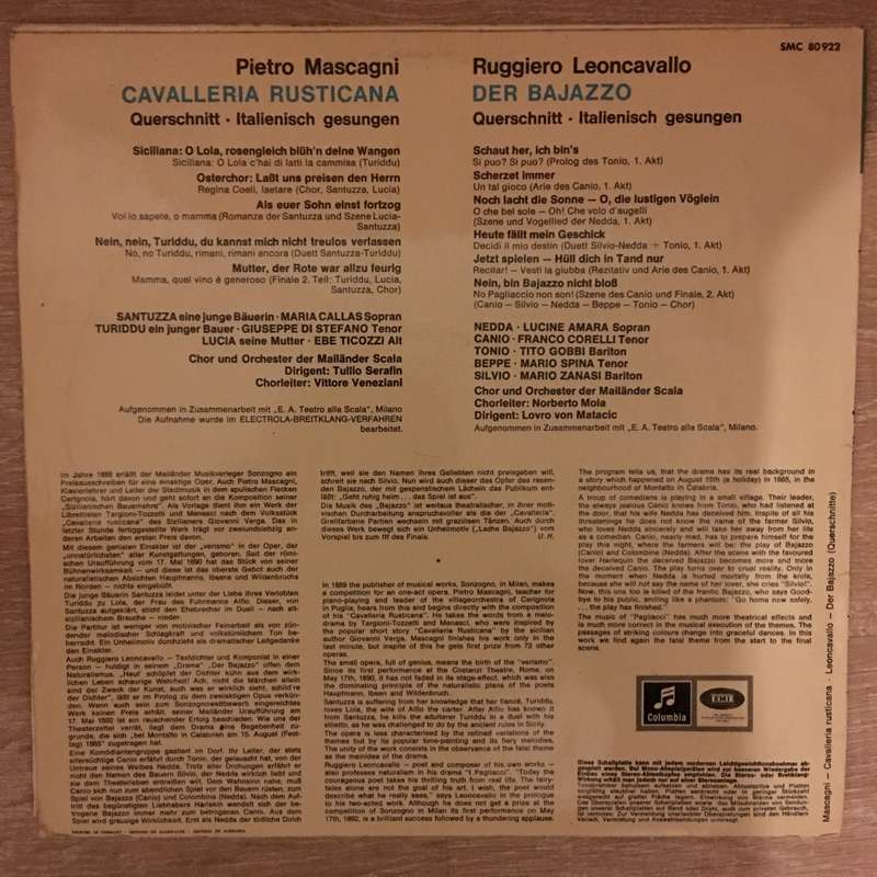 Mascagni / Leoncavallo  Cavalleria Rusticana / Der Bajazzo (Querschnitte) - Vinyl LP Record...