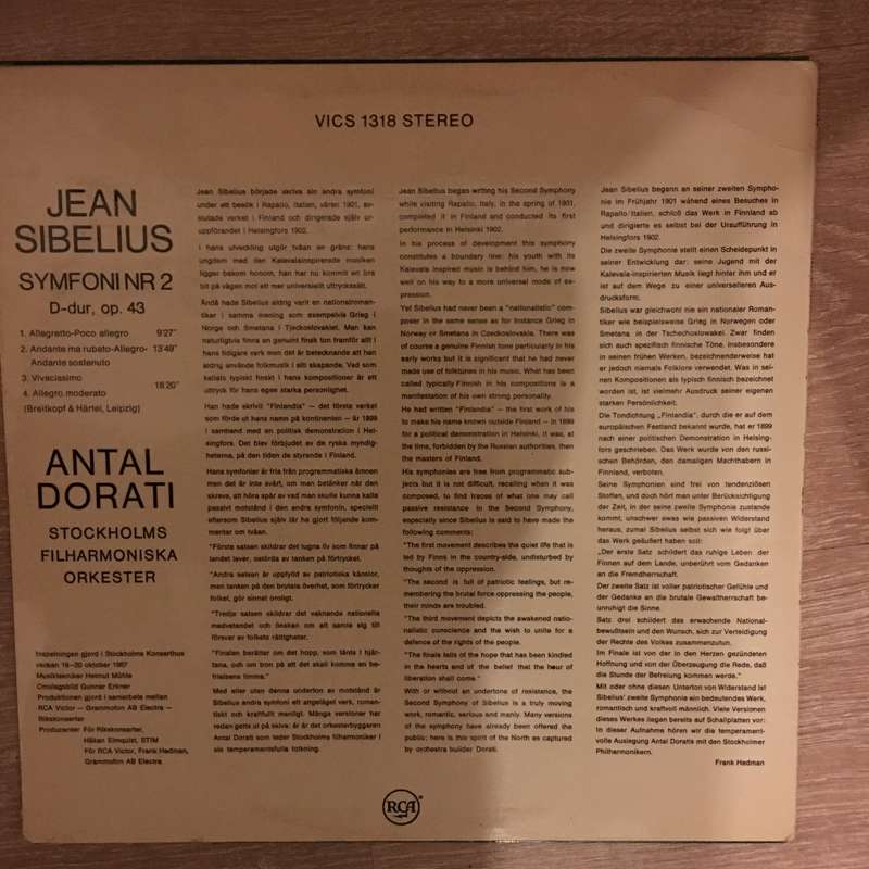 Sibelius, Stockholm Philharmonic Orchestra, Antal Dorati  Symphony No. 2 in D - Vinyl LP Re...