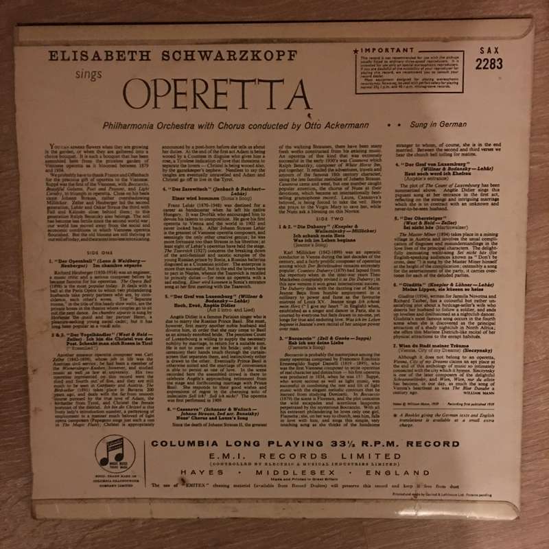 Elisabeth Schwarzkopf  Elisabeth Schwarzkopf Sings Operetta - Vinyl  Record - Opened  - Ver...