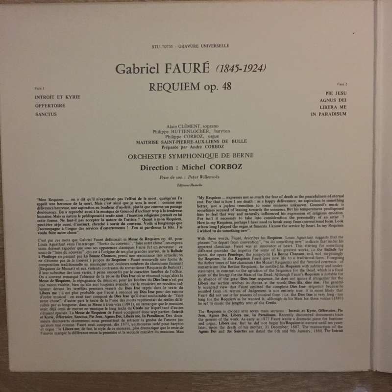 Fauré - Michel Corboz  Requiem - Vinyl LP- Opened  - Very-Good+ Quality (VG+)