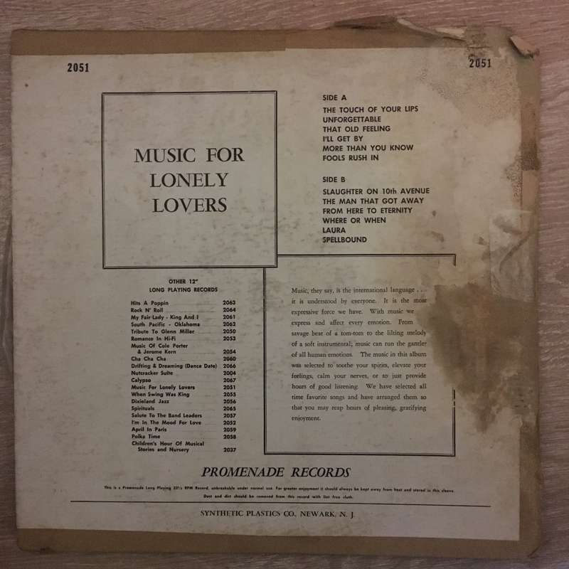 Music For Lonely Lovers - Vinyl LP Record - Opened  - Very-Good Quality (VG)