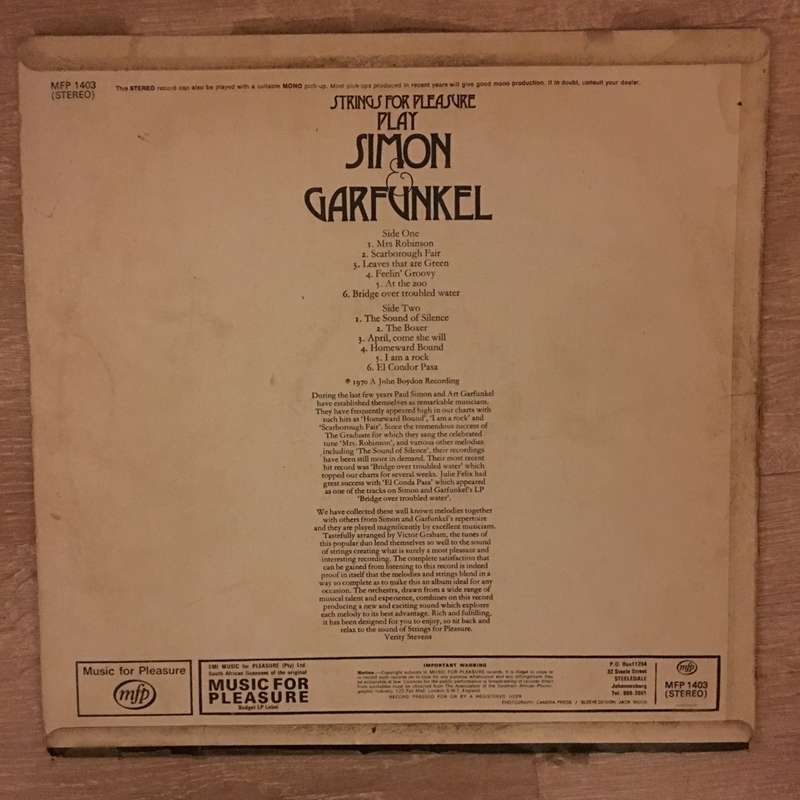 Strings For Pleasure Play Simon & Garfunkel - Vinyl LP Record - Opened  - Good+ Quality (G+)