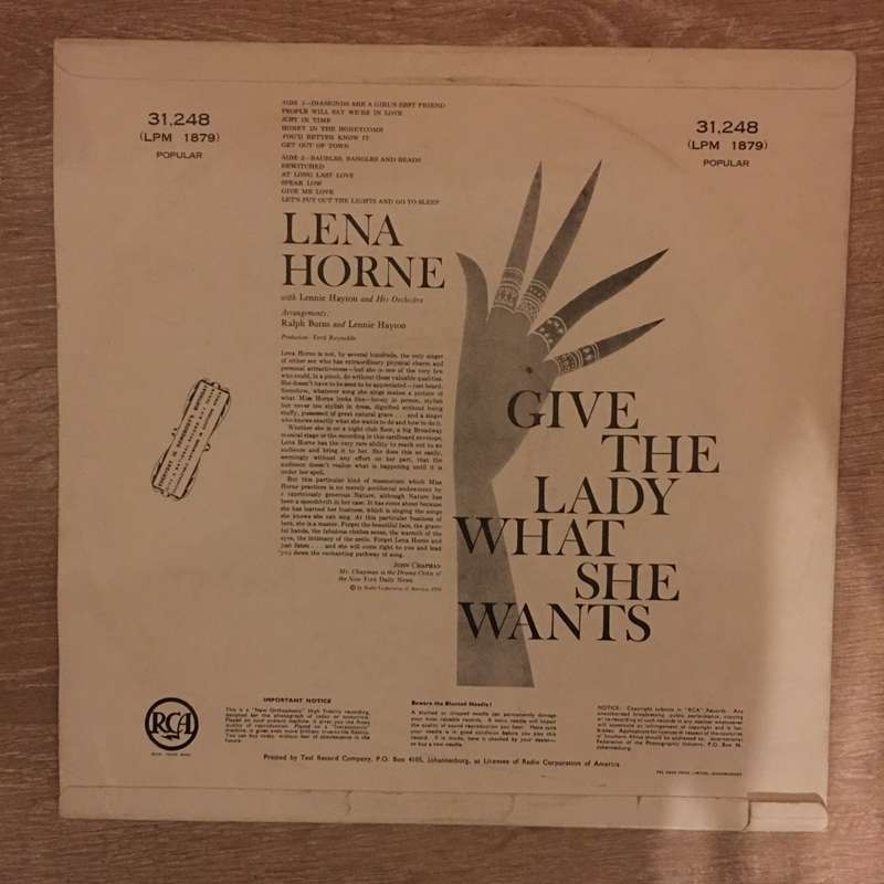 Lena Horne  Give The Lady What She Wants -  Vinyl  Record - Opened  - Very-Good+ Quality (VG+)