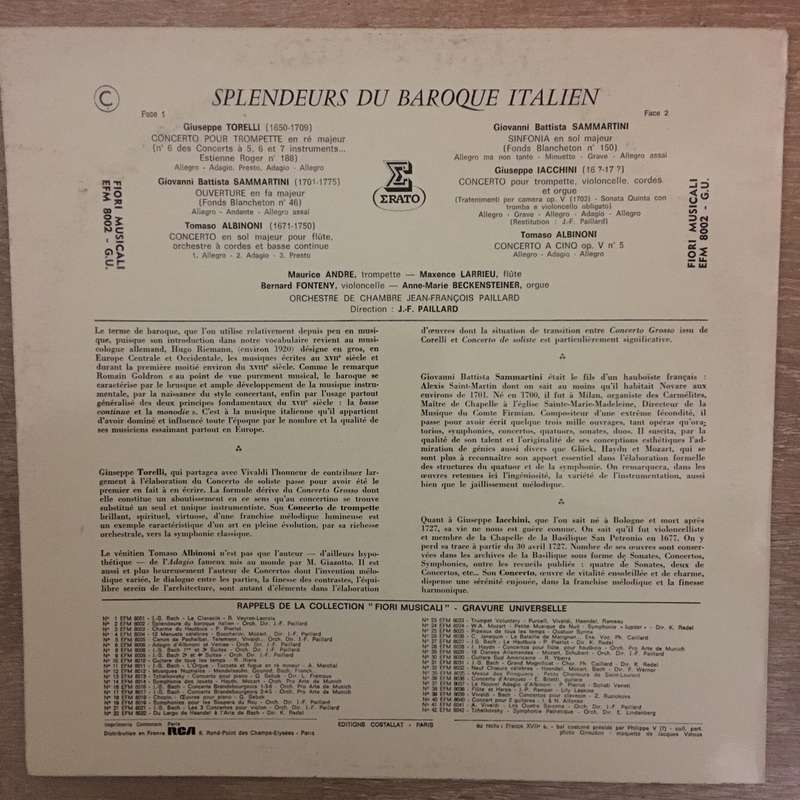 G. Torelli, T. Albinoni, G.B. Sammartini, G. Iacchini / Orchestre De Chambre Jean-François Paill...