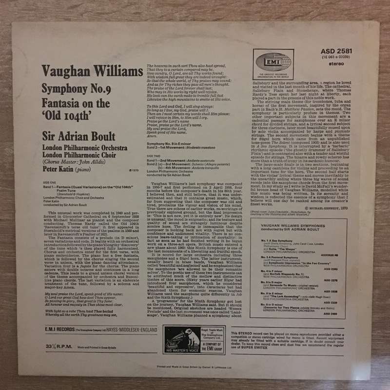 Vaughan Williams, Sir Adrian Boult, London Philharmonic Orchestra, London Philharmonic Choir*, Pe...