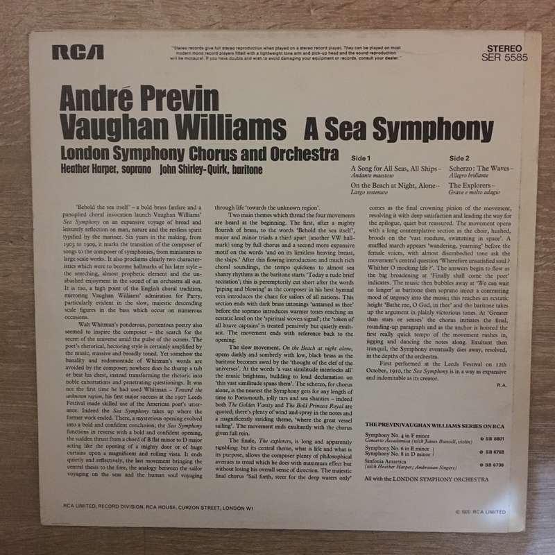 Ralph Vaughan Williams, André Previn, London Symphony Orchestra And Chorus  A Sea Symphony...