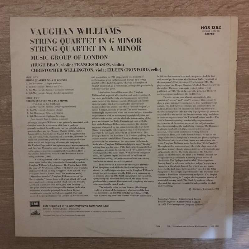 Ralph Vaughan Williams, The Music Group Of London  String Quartets Nos 1 & 2 - Vinyl LP ...