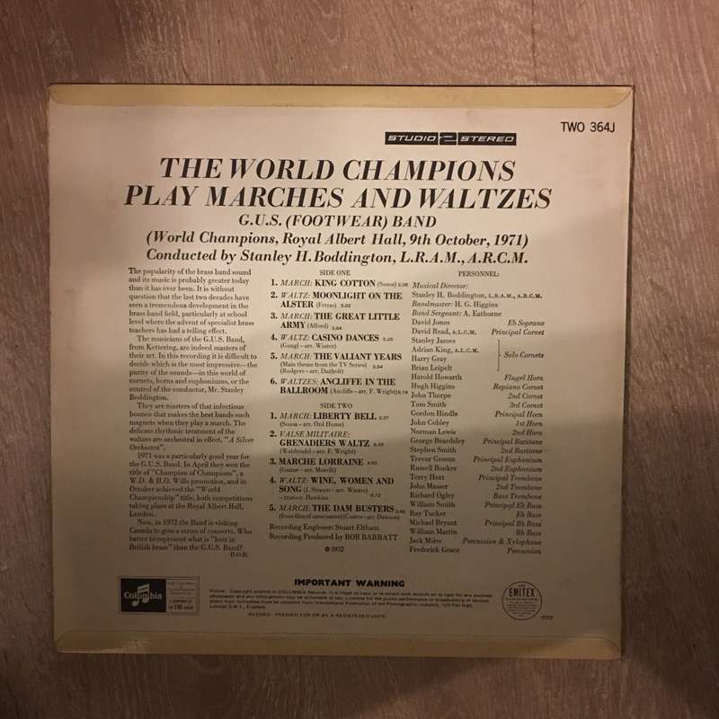 GUS Footwear Band - The World Champions Play Marches & Waltzes - Vinyl LP Record - Opened  - Very...