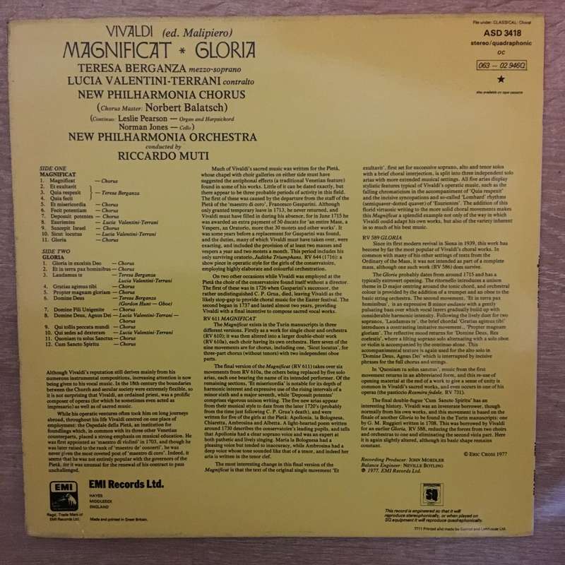 Vivaldi, Riccardo Muti, Teresa Berganza, Lucia Valentini Terrani, New Philharmonia Chorus, New Ph...