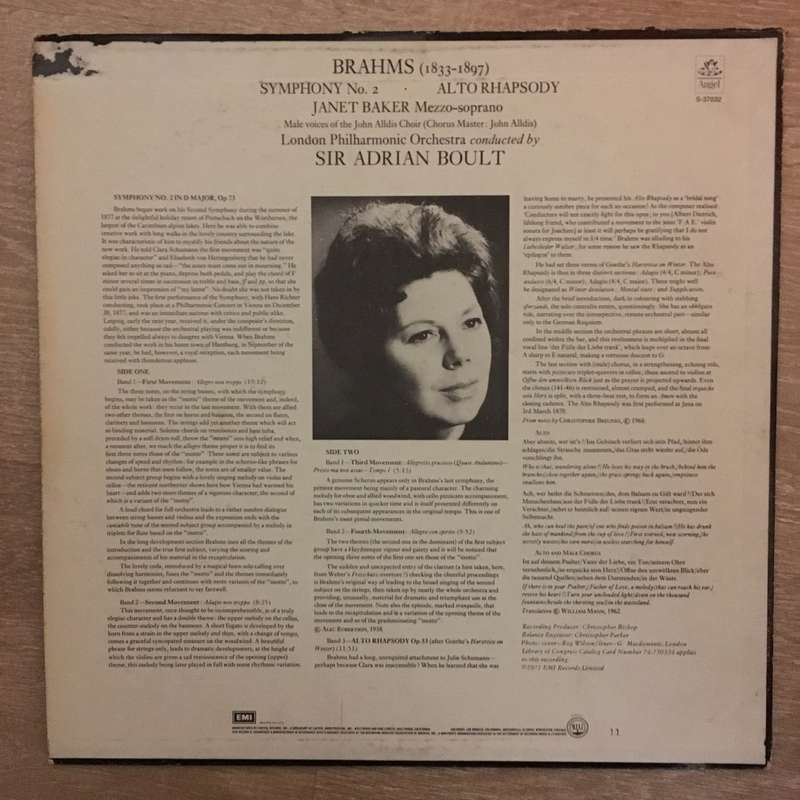 Brahms, Janet Baker And John Alldis Choir With London Philharmonic Orchestra, Sir Adrian Boult ...