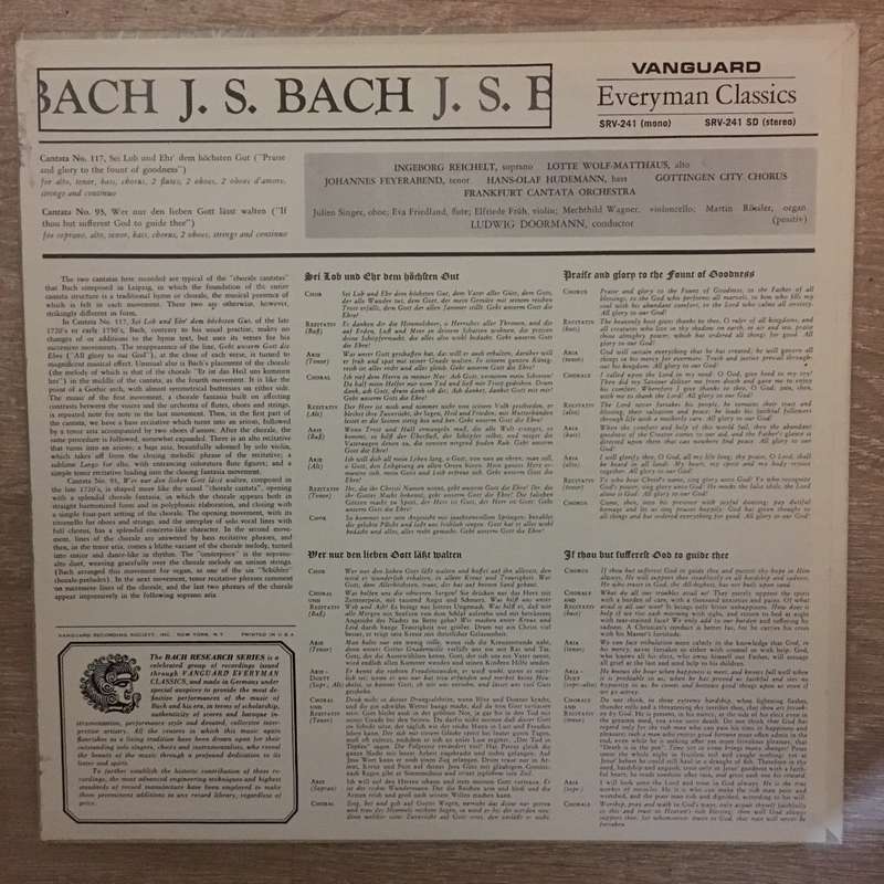 J. S. Bach, Franfurt Cantata Orchestra, Göttingen City Choir, Ludwig Doormann, Ingeborg Reichelt...