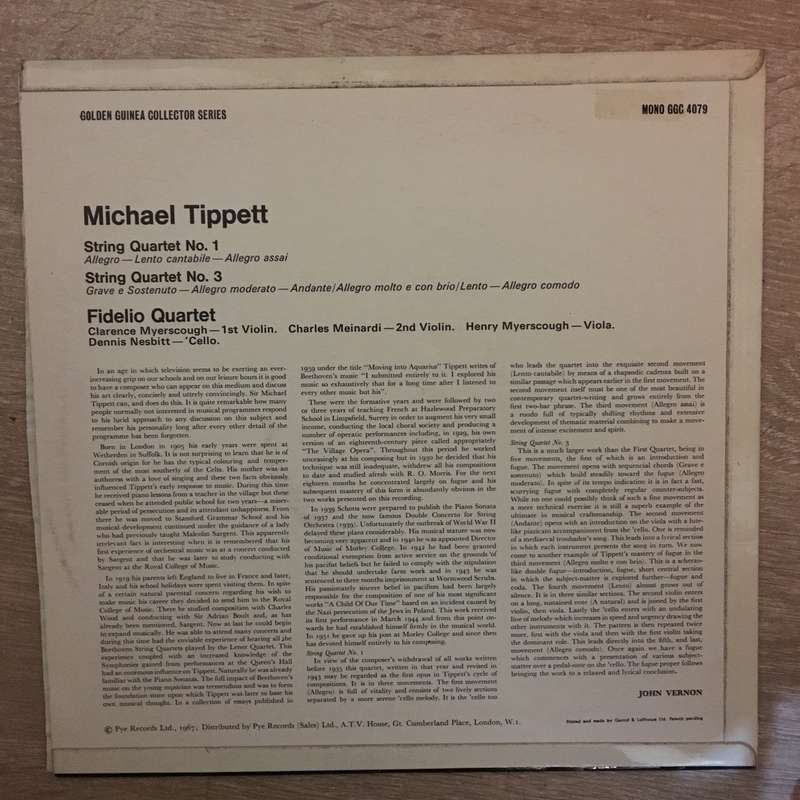 Tippett, Fidelio Quartet  String Quartet No.1 / String Quartet No.3 Vinyl LP Record - Op...