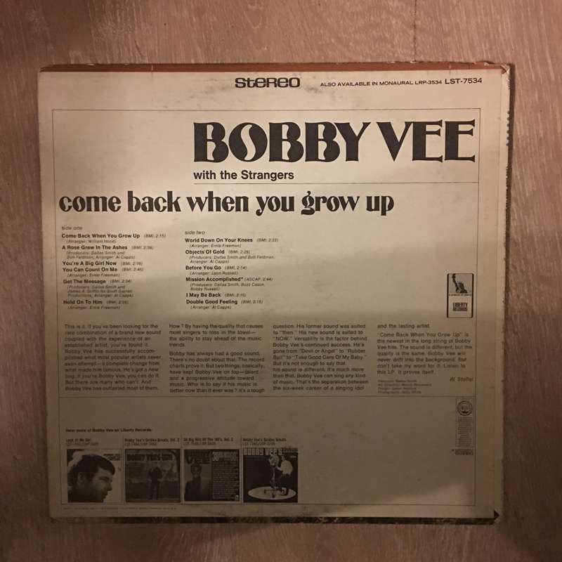 Bobby Vee - Come Back When You Grow Up - Vinyl LP Record - Opened  - Very-Good Quality (VG)