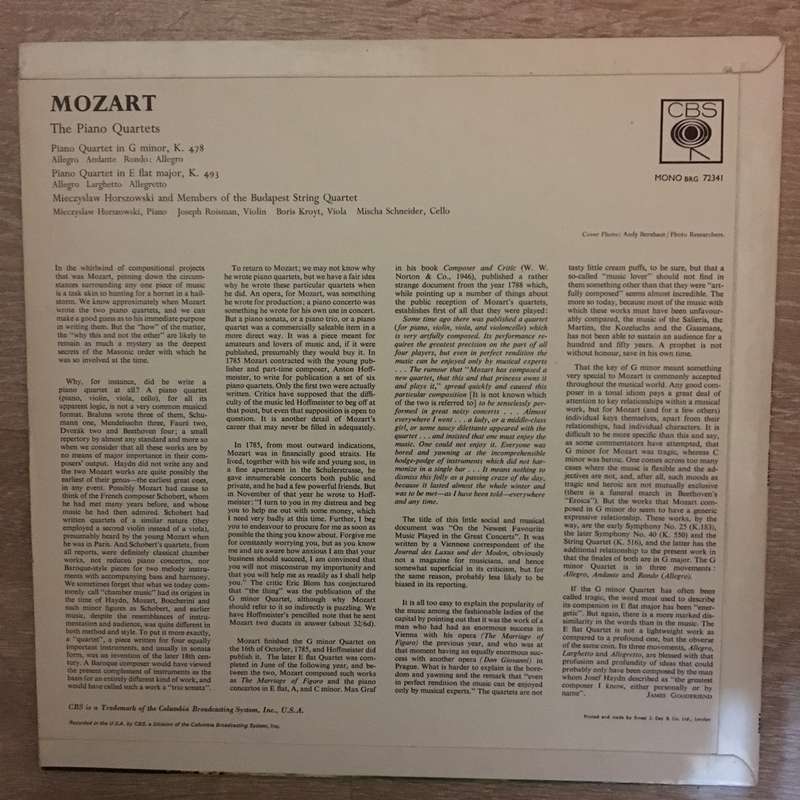 Mozart - The Piano Quartets - Vinyl LP Record - Opened  - Very-Good+ Quality (VG+)