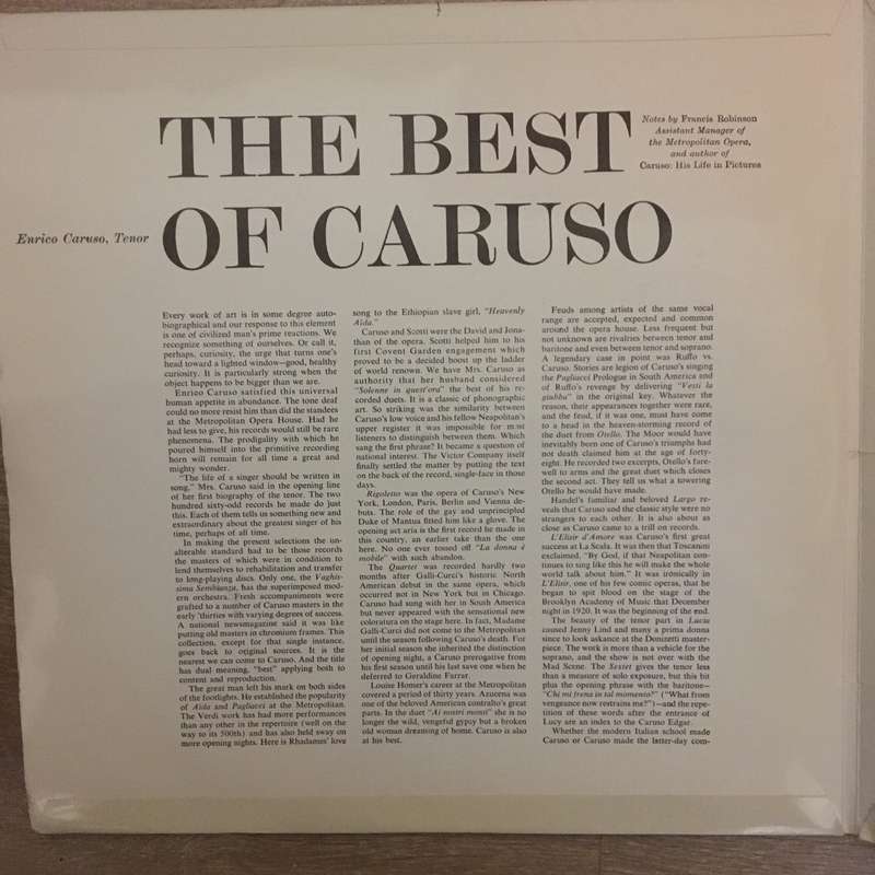 Enrico Caruso  The Best Of Caruso - Vinyl LP Record - Opened  - Very-Good+ Quality (VG+)