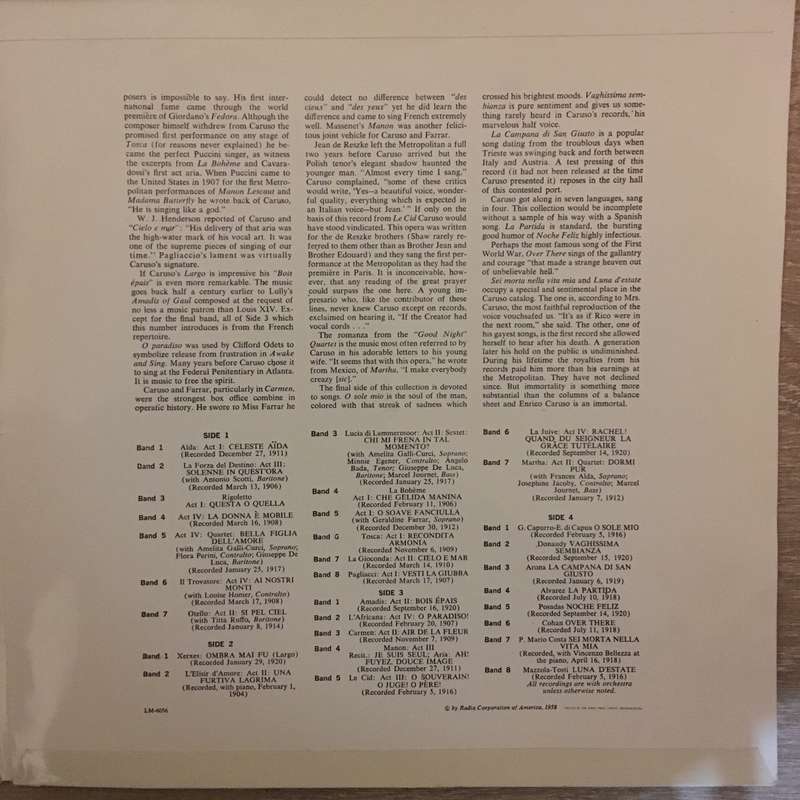 Enrico Caruso  The Best Of Caruso - Vinyl LP Record - Opened  - Very-Good+ Quality (VG+)
