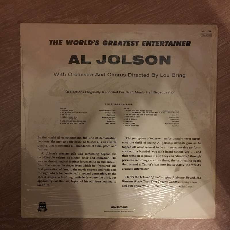 Al Jolson  The World's Greatest Entertainer - Vinyl LP Record - Sealed