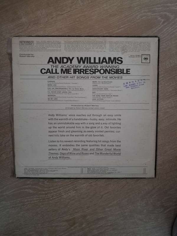 Andy Williams - Call Me Irresponsible - Vinyl LP Record - Opened  - Good+ Quality (G+)