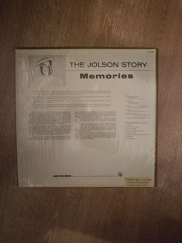 The Jolson Story - Memories - Vinyl LP Record - Opened  - Very-Good+ Quality (VG+)