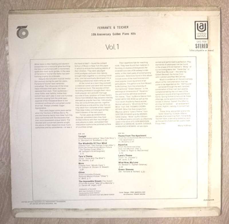 Ferrante & Teicher - Vol1 - 10th Anniversary Golden Piano Hits - Vinyl LP Record - Opened  - Very...