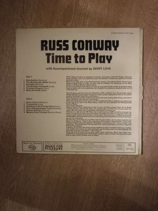 Russ Conway - Time To Play - Vinyl LP Record - Opened  - Very-Good+ Quality (VG+)