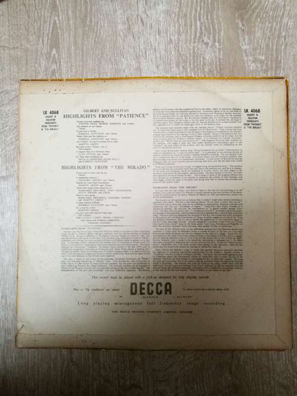 Gilbert & Sullivan  Highlights From "Patience" & "The Mikado" - Vinyl LP Opened - Near Mint...