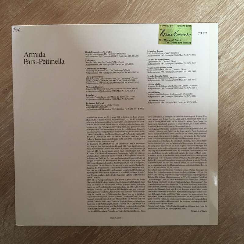 Court Opera Classics - Armida Parsi Pettinella 1868-1949 - Vinyl LP Record - Opened  - Very-Good+...