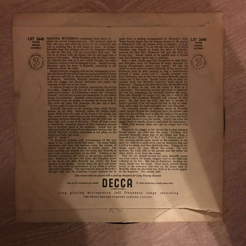 Puccini - Madame Butterfly Record 3 - Vinyl LP Record - Opened  - Good Quality (G)