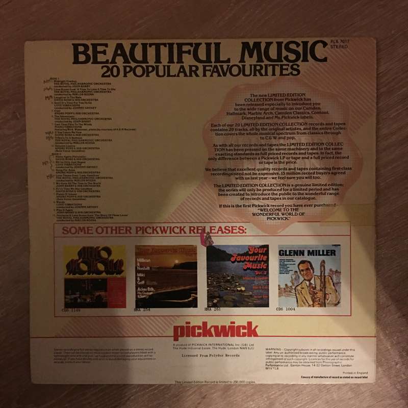 Beautiful Music - Limited Edition - 20 Popular (Classical) Favourites  - Vinyl LP Record - Opened...