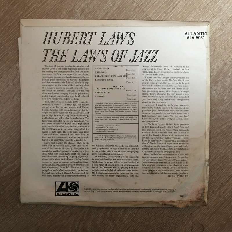 Hubert Laws - The Laws Of Jazz - Vinyl LP Record - Opened  - Very-Good+ Quality (VG+)