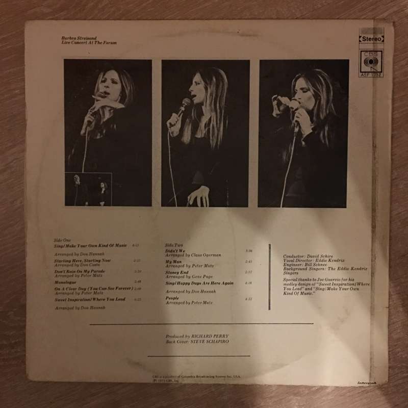 Barbra Streisand  Live Concert At The Forum - Vinyl LP Record - Opened  - Very-Good+ Qualit...