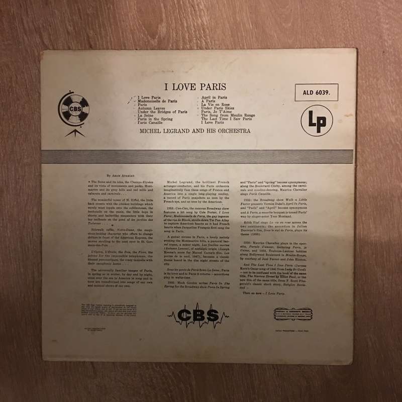 Michael Legrand and His Orchestra - I Love Paris -  Vinyl LP Record - Opened  - Very-Good Quality...
