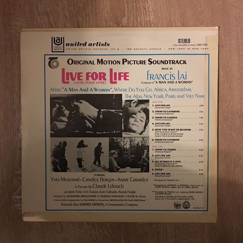 Francis Lai - Live For Life - Vinyl LP Record - Opened  - Very-Good Quality (VG)