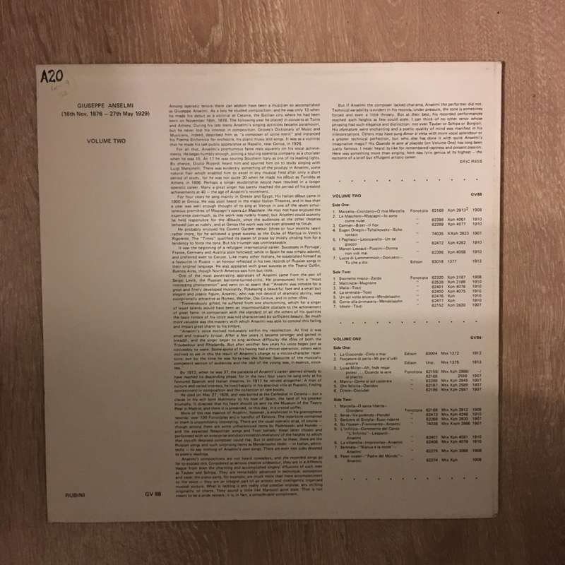 Giuseppe Anselmi Volume 2 - Vinyl LP Record - Opened  - Very-Good+ Quality (VG+)