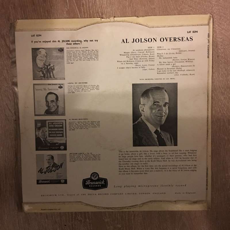 Al Jolson - Overseas - Vinyl LP Record - Very-Good Quality (VG)