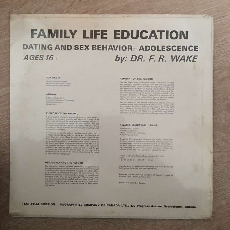 Family Life Education - Dr F.R Wake - Ages 16+ Dating - Adolescence  -  Vinyl LP Record - Sealed