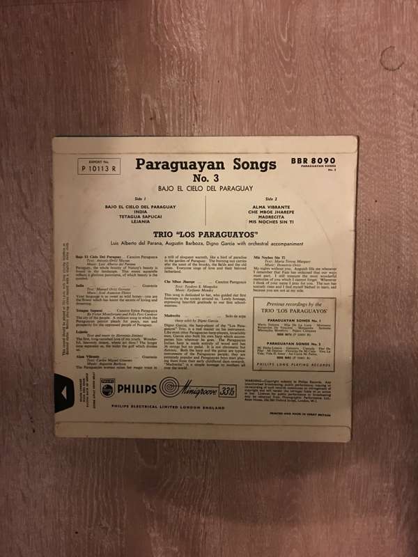 Trio Los Paraguayos  Paraguayan Songs No. 3- Vinyl LP Record - Opened  - Good Quality (G)