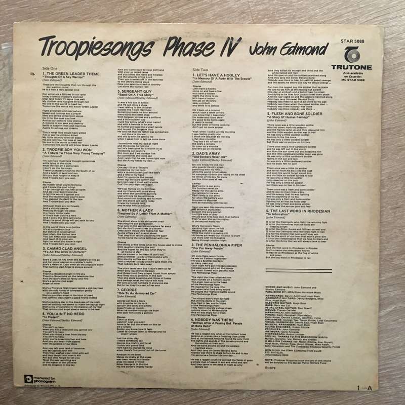 John Edmond - Troopie Songs Vol IV (Rhodesia pressing) - Vinyl LP Record  (G+)