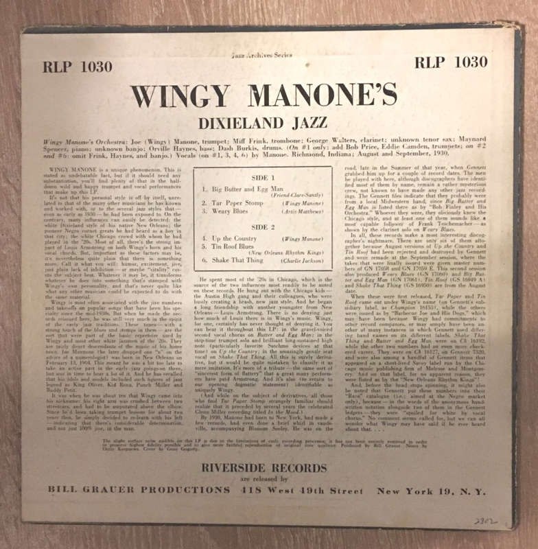 Wingy Manone's Dixieland Jazz  - (Rare) Vinyl LP Record - Opened  - Very-Good Quality (VG)