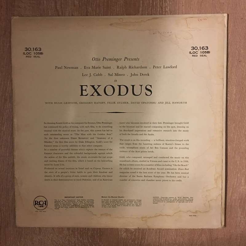 Ernest Gold  Exodus - Original Soundtrack - Vinyl LP Record - Opened  - Very-Good Quality (VG)