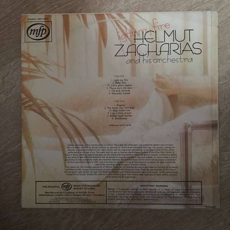 Helmut Zacharias And His Orchestra  Light My Fire - Vinyl LP Record - Opened  - Very-Good+ ...