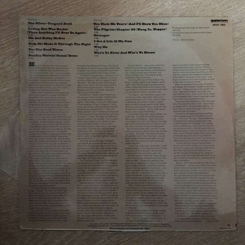 Kris Kristofferson - Songs Of Kristofferson  - Vinyl LP Record - Opened  - Very-Good Quality (VG)