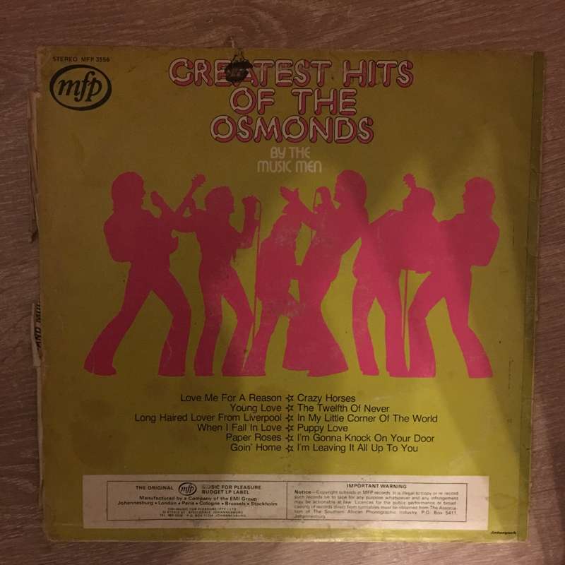 Greatest Hits Of The Osmonds - By The Music Men - Vinyl Record - Opened  - Very-Good Quality (VG)