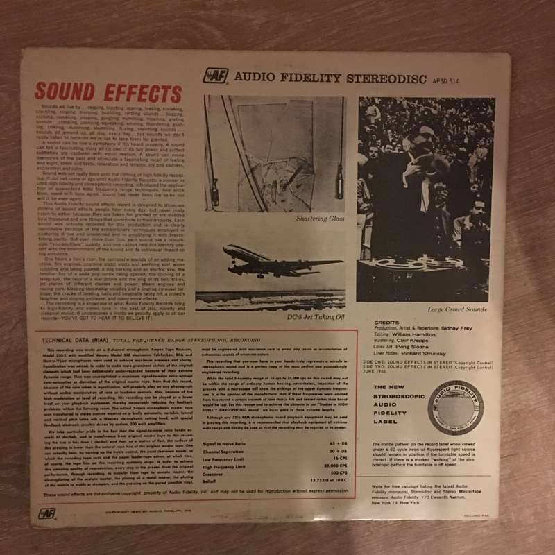 Sound Effects - Volume 1   Vinyl LP Record (VG+)