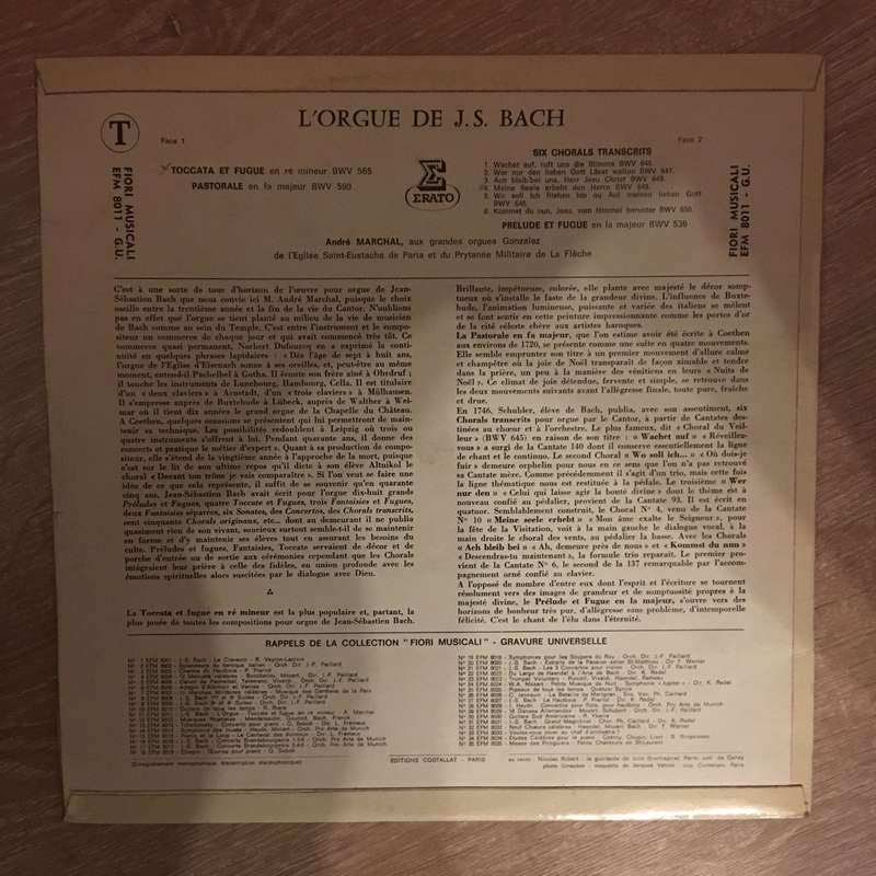 J.S. Bach - André Marchal  Toccata E Fuga In Re Minore  - Vinyl LP Record - Opened  - Very...
