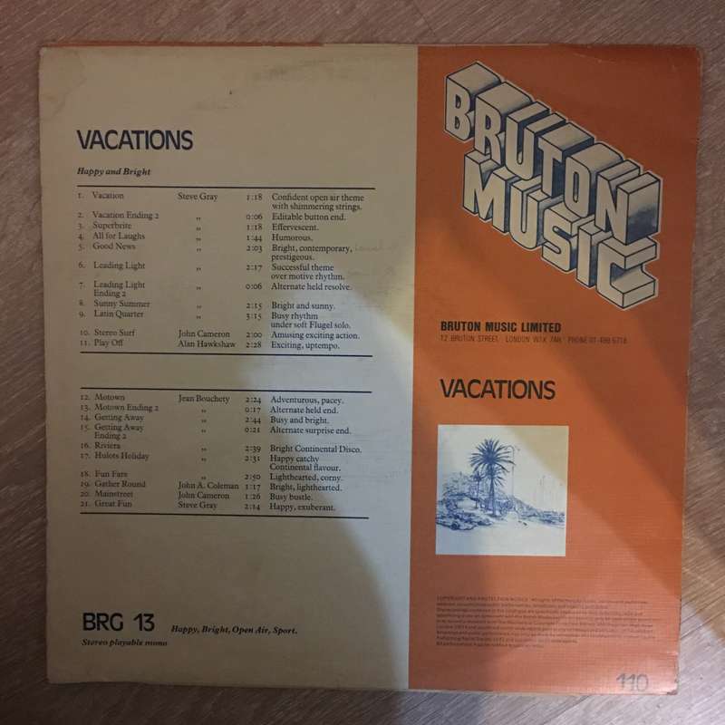 Bruton Music - Vacations - Vinyl LP Record - Opened  - Very-Good+ Quality (VG+)