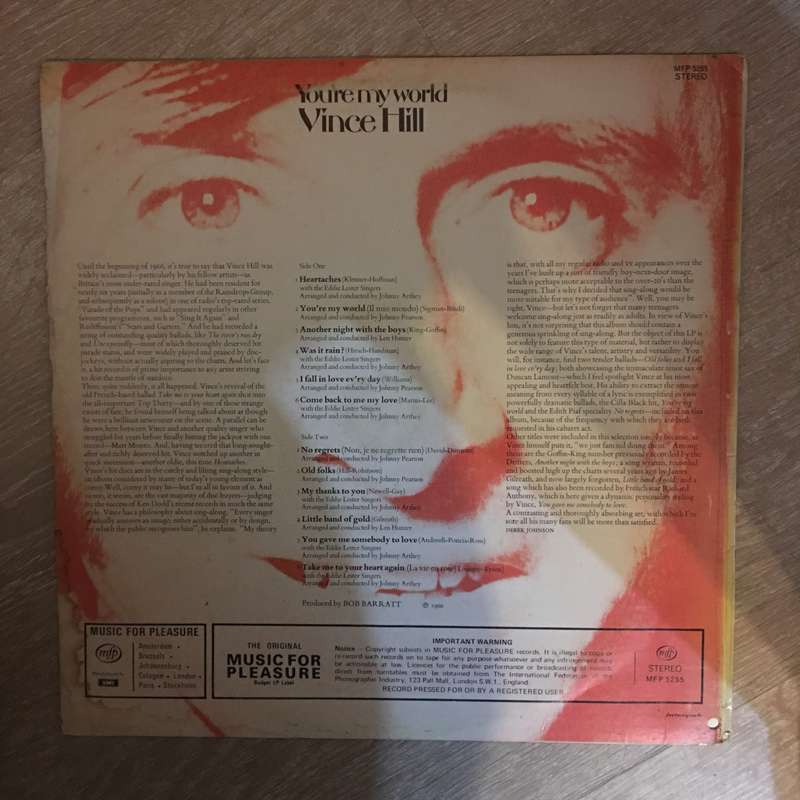 Vince Hill - You're My World  - Vinyl LP Record - Opened  - Very-Good+ Quality (VG+)