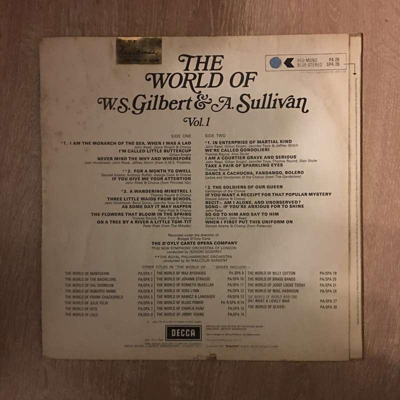 The World of Gilbert & Sullivan Vol 1 - Vinyl LP Record - Opened  - Very-Good+ Quality (VG+)