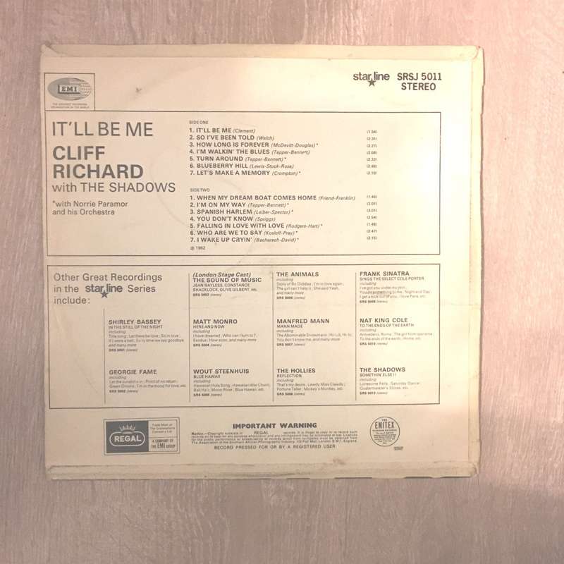 Cliff Richard - It'll Be Me - Vinyl LP Record - Opened  - Very-Good- Quality (VG-)
